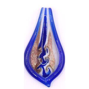 Handcrafted Blue Gold Swirl Glass Pendant Artisan Lampwork Jewelry Making Focal
